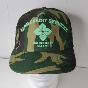 VTG Farm Credit Services Military Camo Snapback Hat Mesh Trucker Cap USA Logo
